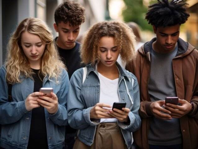 a group of people looking at their phones